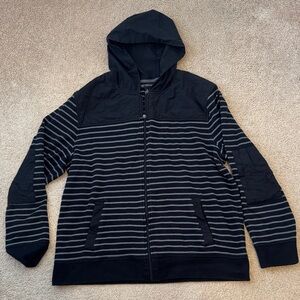 INC International Concepts Black and Gray Striped Zip-Up Sweater